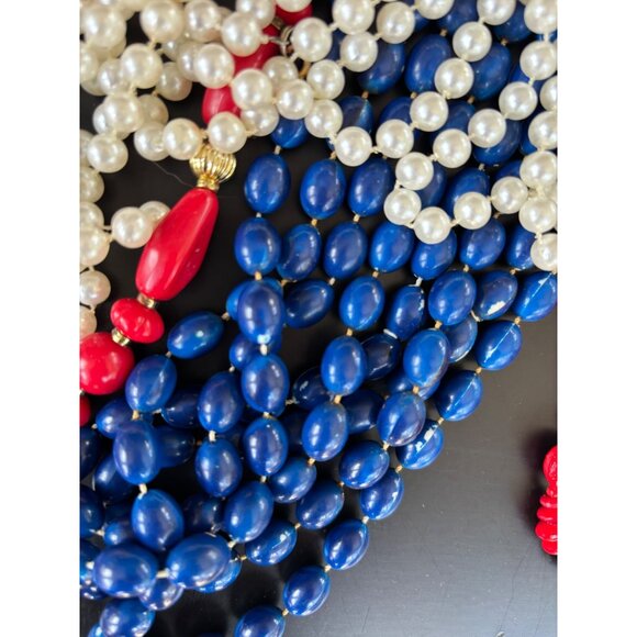 Vintage Multi-Strand Beaded Necklaces Set - Red White & Blue Faux Pearl & Gold-T - Picture 8 of 10